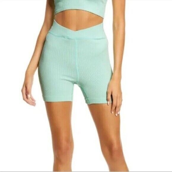 Free People Free Throw Shorts Ribbed High Rise Turquoise Mint Green - Picture 2 of 13